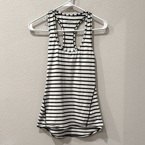 Athleta Chi Striped Tank Top‎ White and Olive Green Size XXS